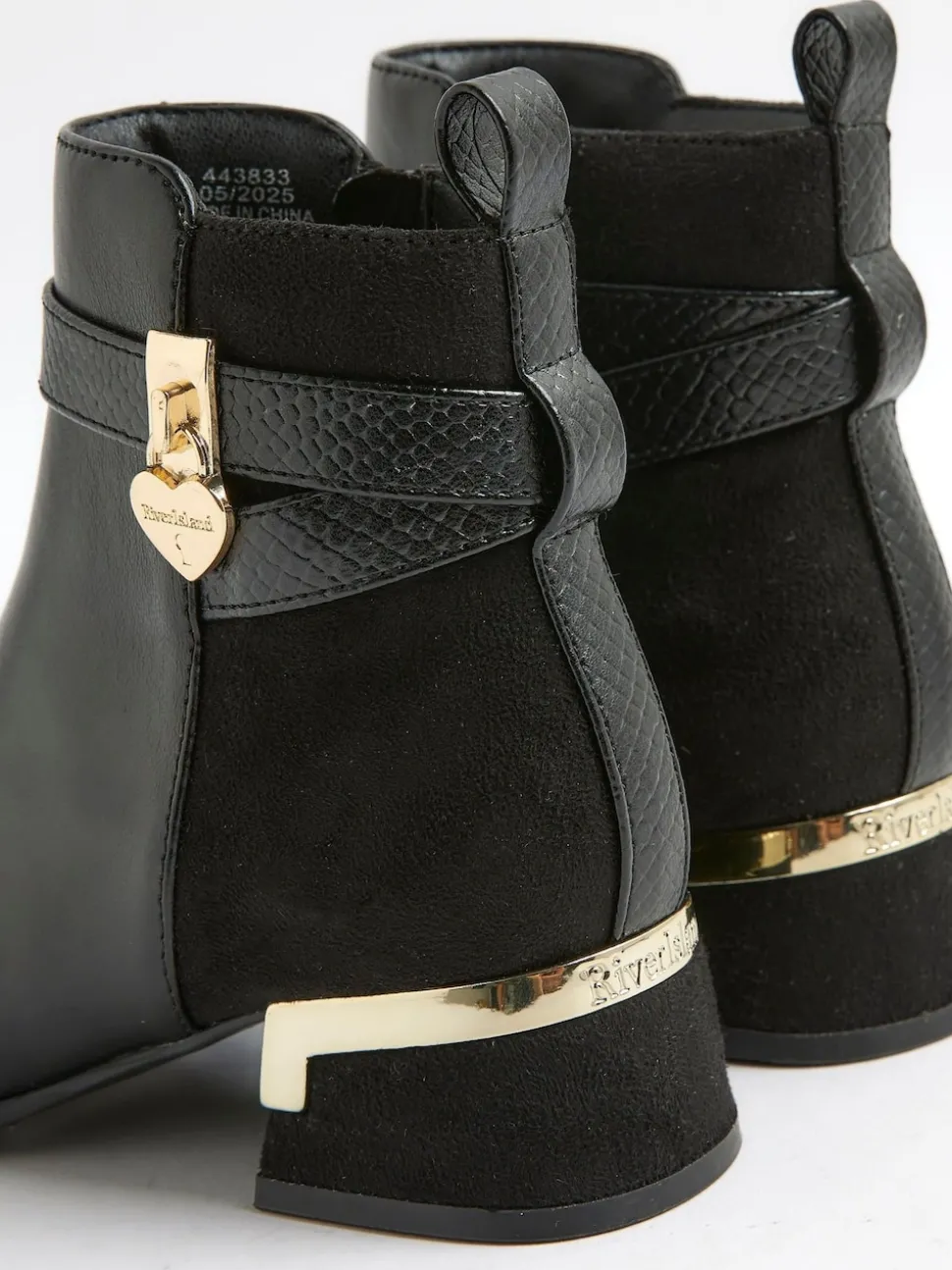 River Island Black Heart Lock Ankle Boots