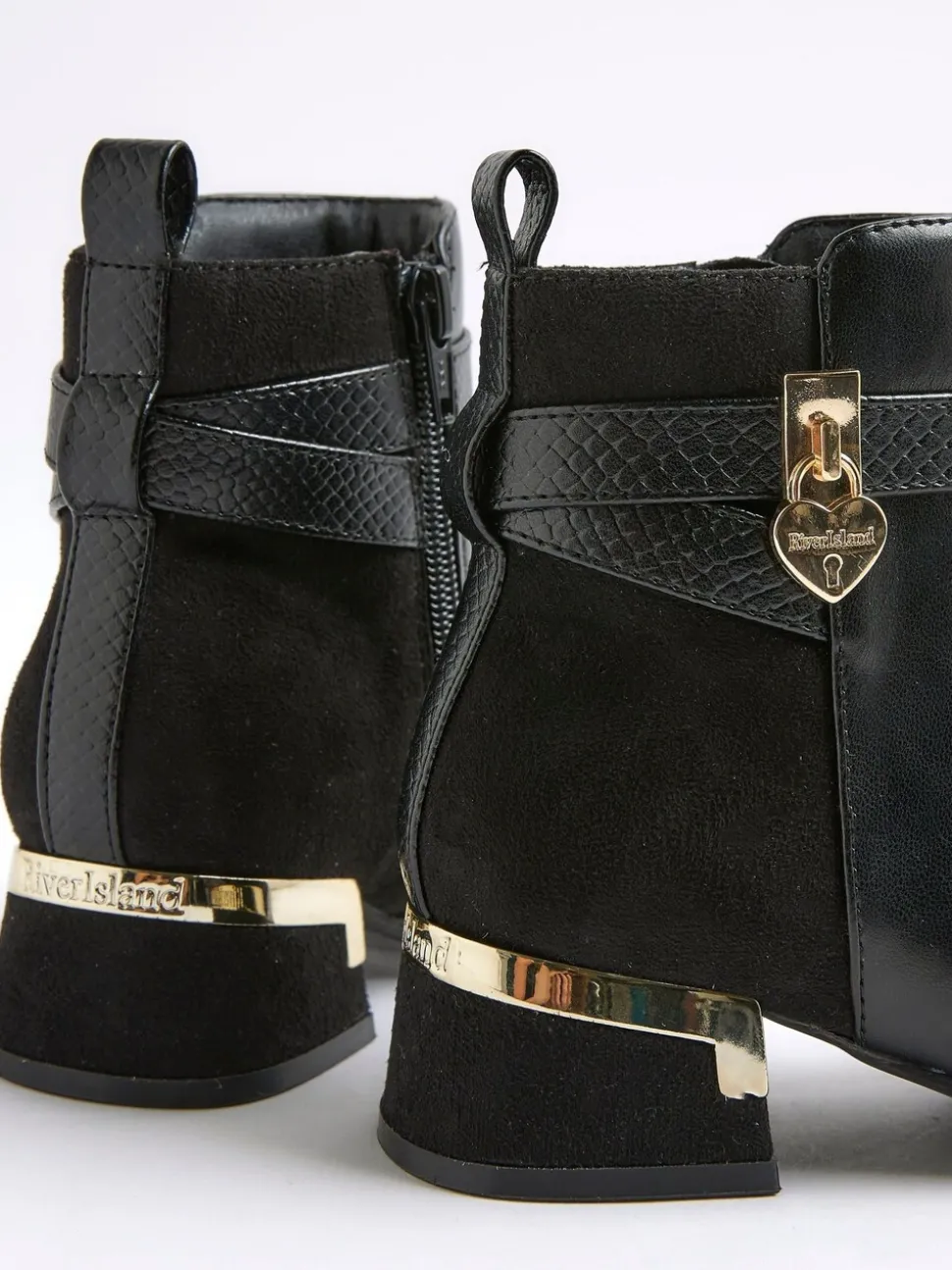River Island Black Heart Lock Ankle Boots