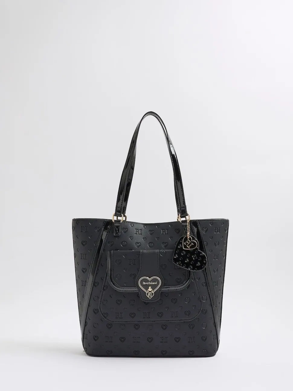 River Island Black Heart Lock Pocket Shopper Bag
