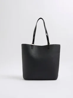 River Island Black Heart Lock Pocket Shopper Bag