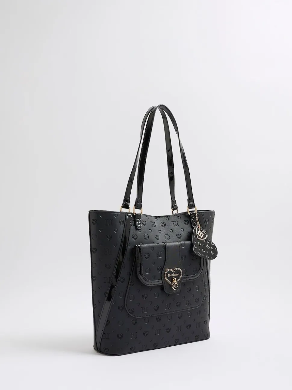 River Island Black Heart Lock Pocket Shopper Bag