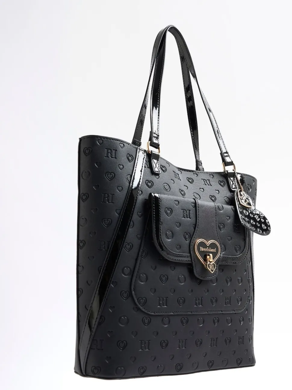 River Island Black Heart Lock Pocket Shopper Bag