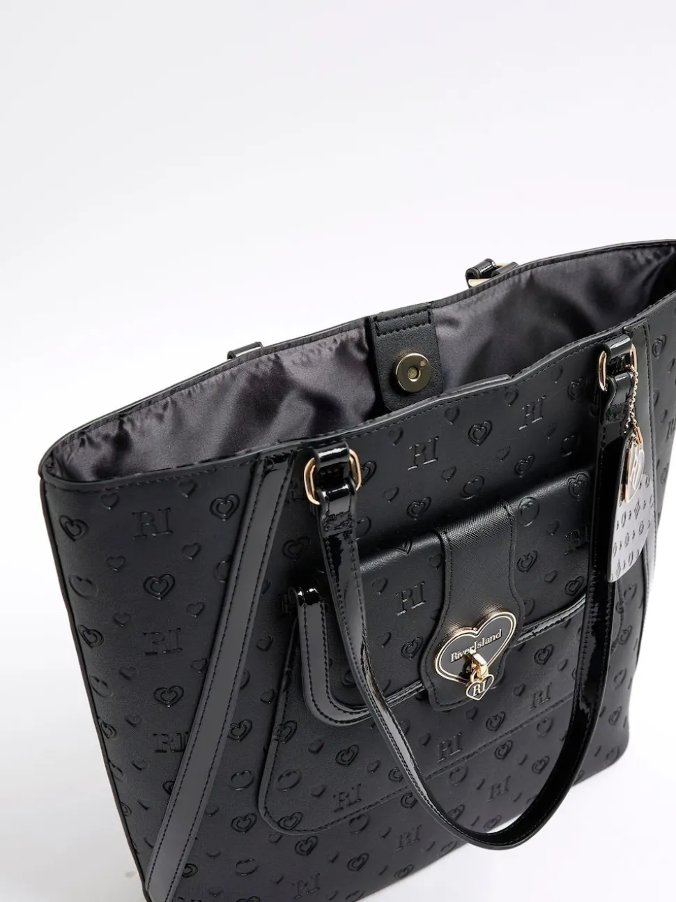River Island Black Heart Lock Pocket Shopper Bag