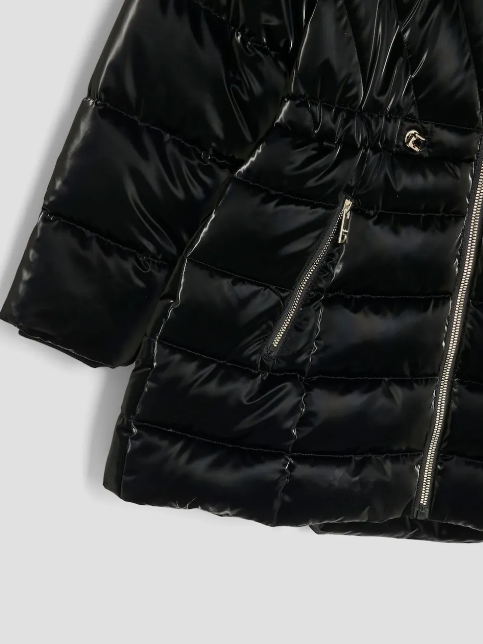 River Island Black High Shine Glam Padded Coat
