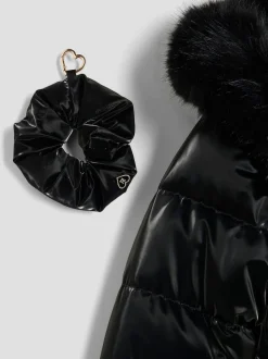 River Island Black High Shine Glam Padded Coat