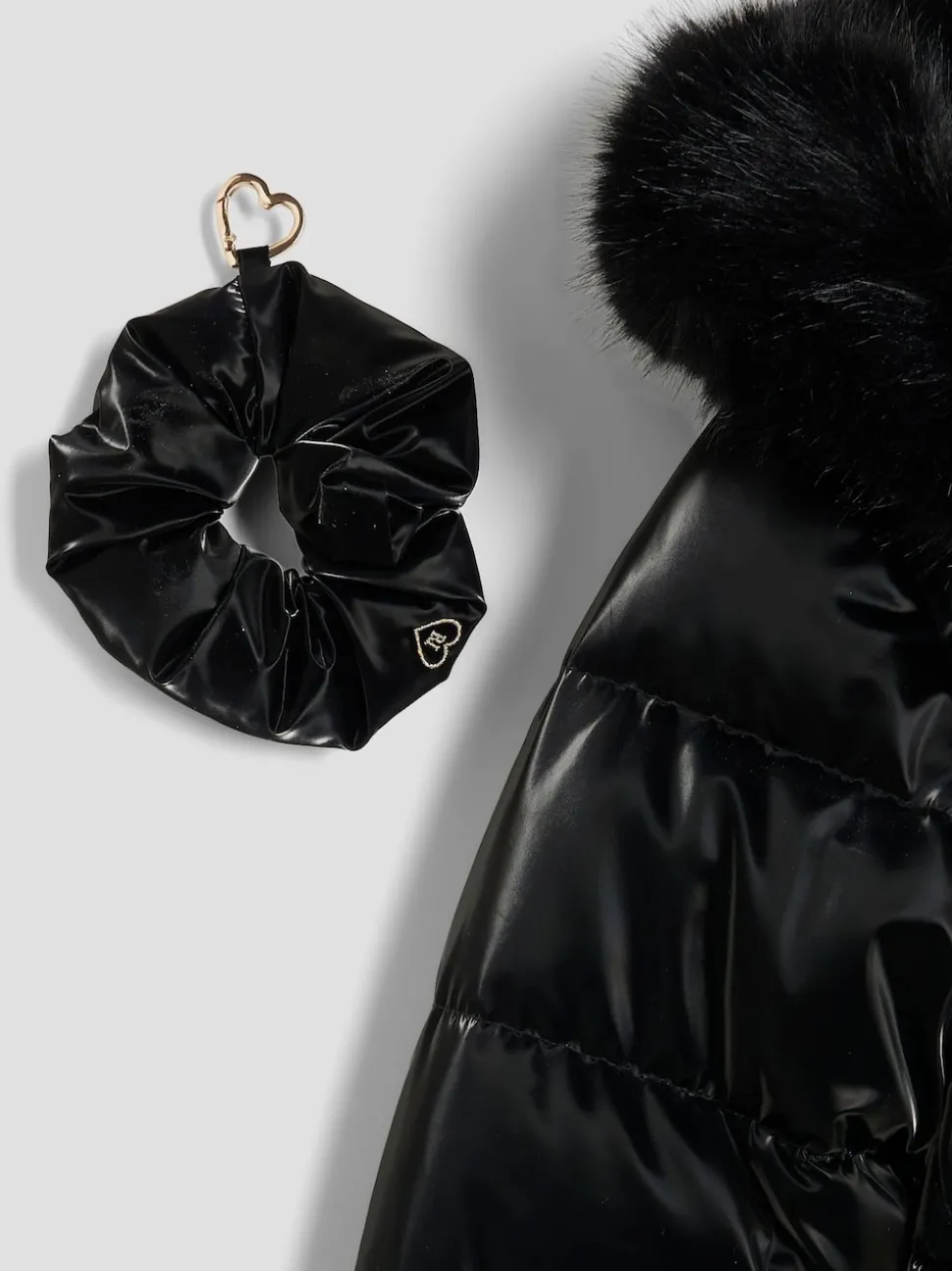 River Island Black High Shine Glam Padded Coat