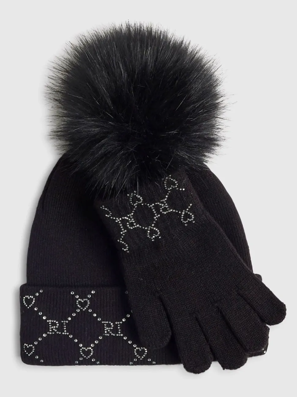 River Island Black Hotfix Beanie & Gloves Set