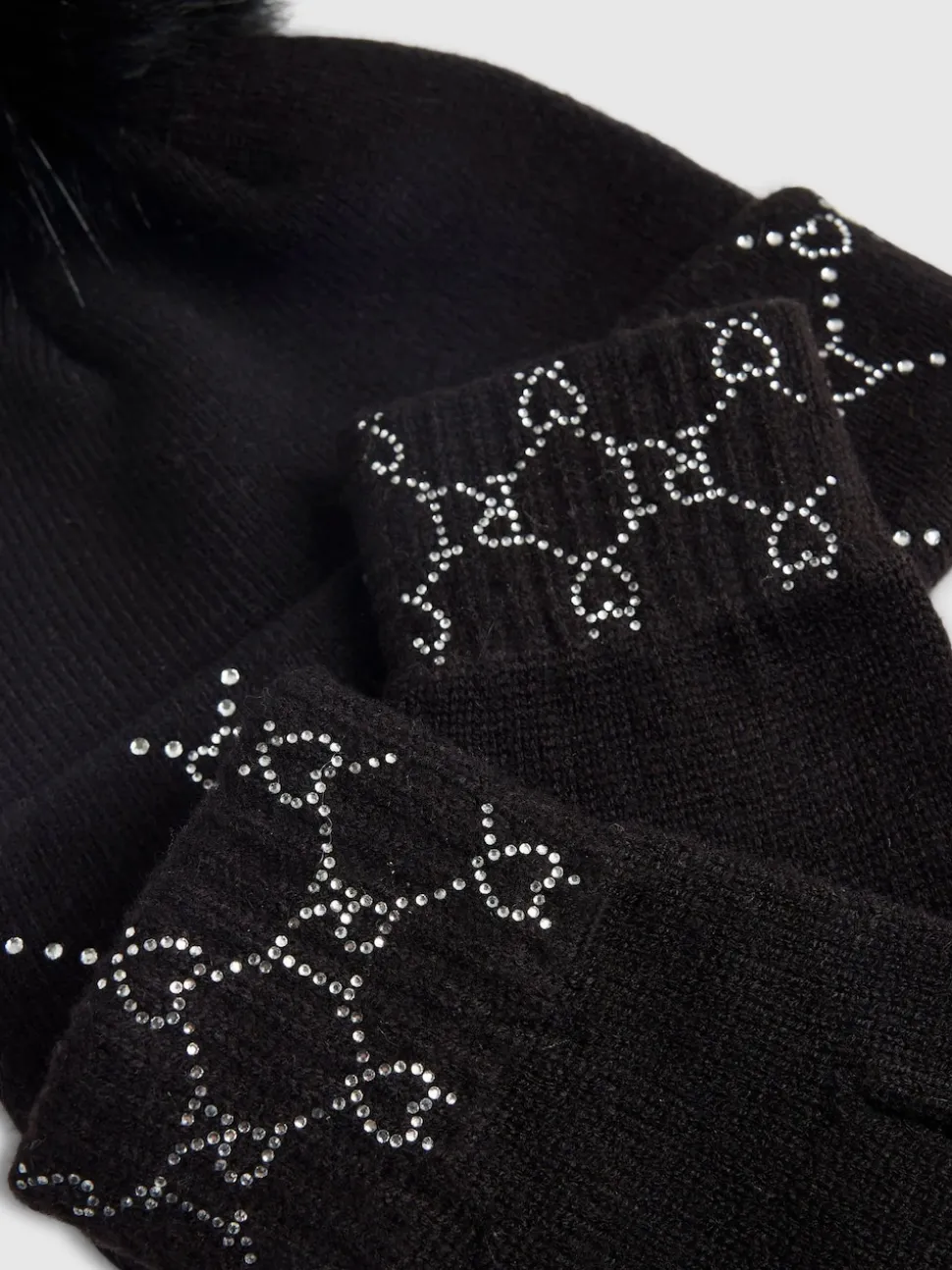 River Island Black Hotfix Beanie & Gloves Set