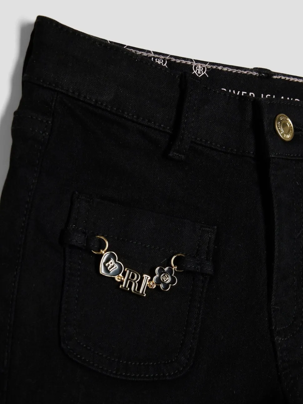 River Island Black Key Chain Pocket Flare Jeans