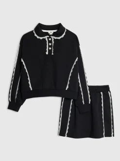 River Island Black Lace Skirt & Sweatshirt Set