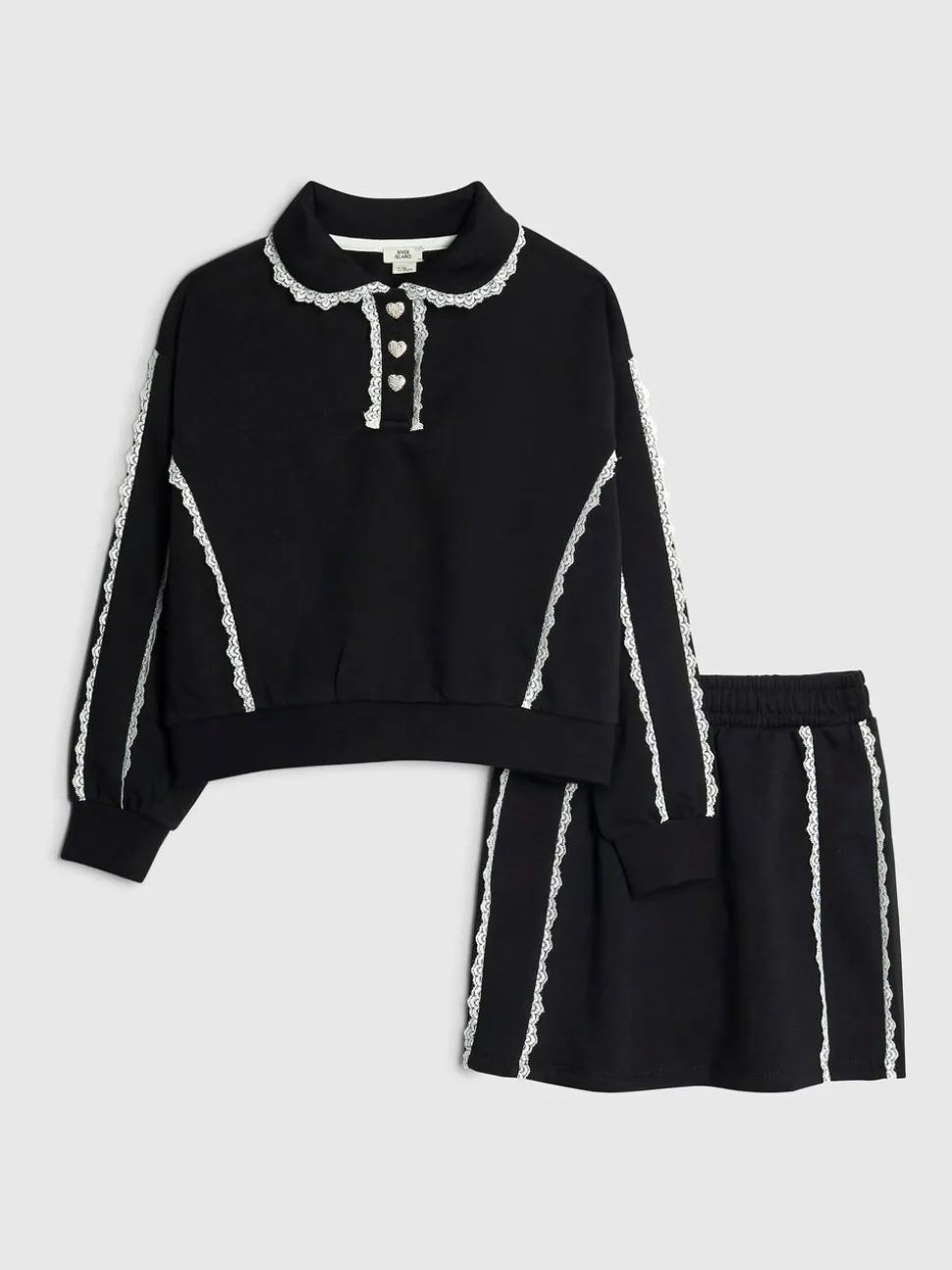 River Island Black Lace Skirt & Sweatshirt Set