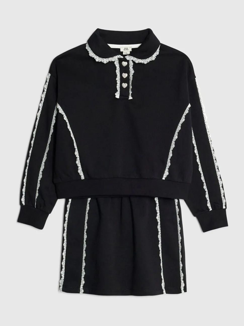River Island Black Lace Skirt & Sweatshirt Set