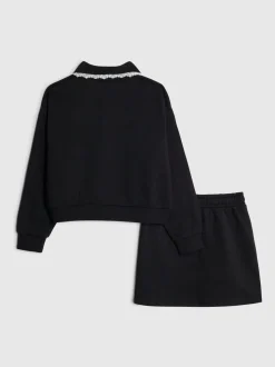 River Island Black Lace Skirt & Sweatshirt Set