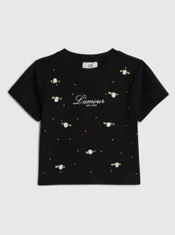 River Island Black Lamour Rosette Baby T-Shirt