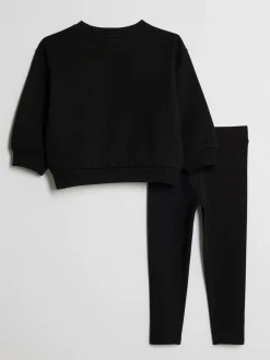 River Island Black Leopard Girl Vibe Sweatshirt & Legging Set