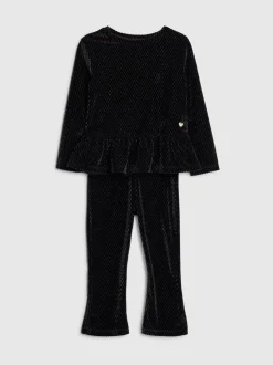 River Island Black Long Sleeve Velvet Peplum Top & Leggings Set