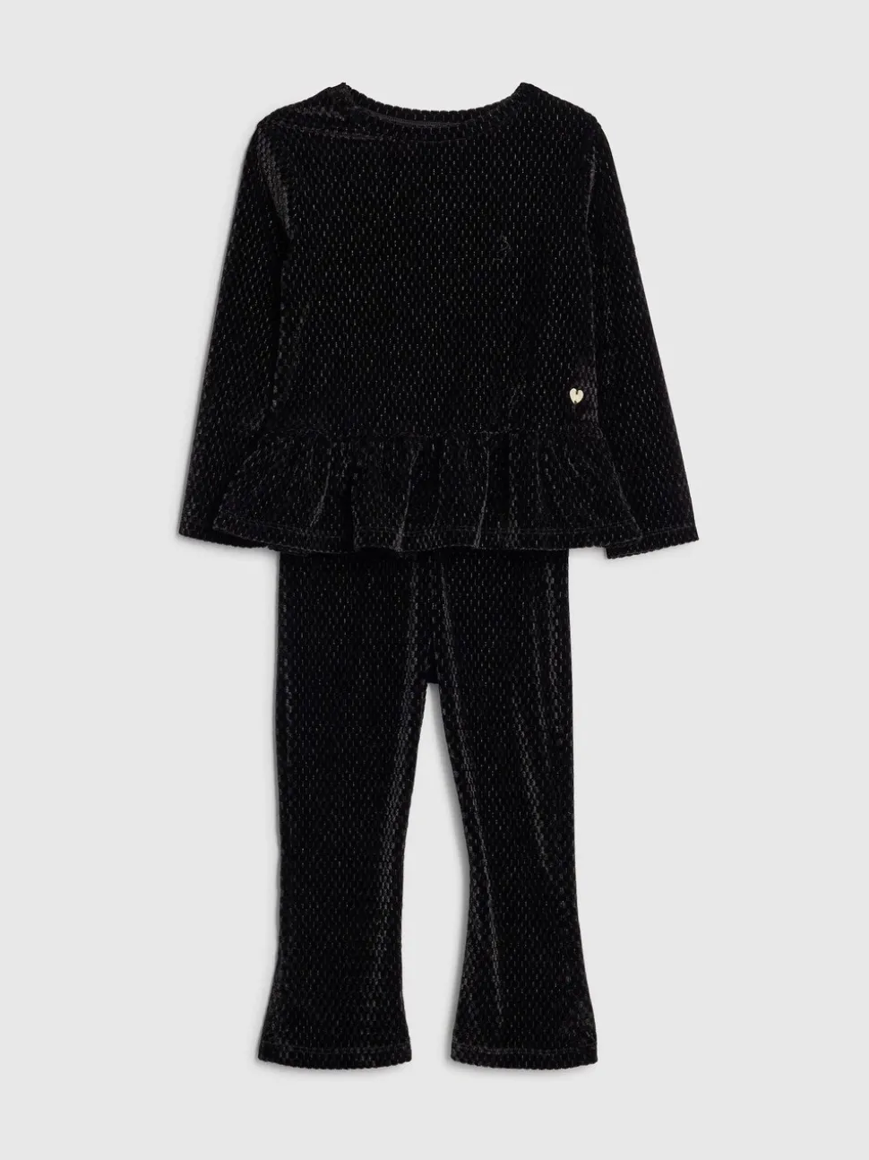 River Island Black Long Sleeve Velvet Peplum Top & Leggings Set