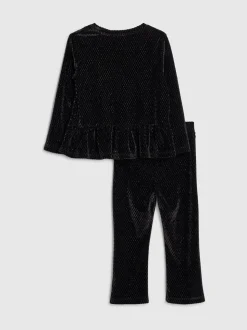 River Island Black Long Sleeve Velvet Peplum Top & Leggings Set