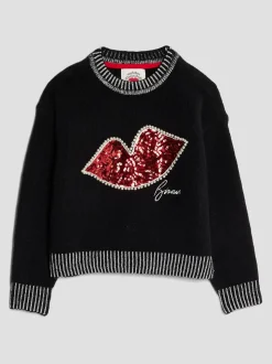 River Island Black OG Sequin Lips Christmas Jumper
