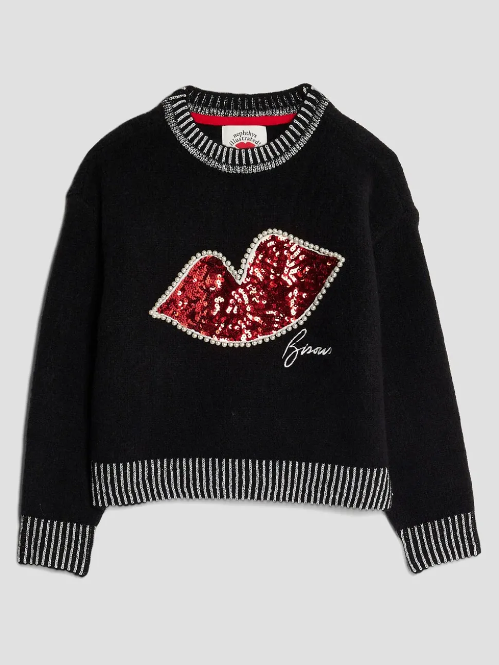 River Island Black OG Sequin Lips Christmas Jumper