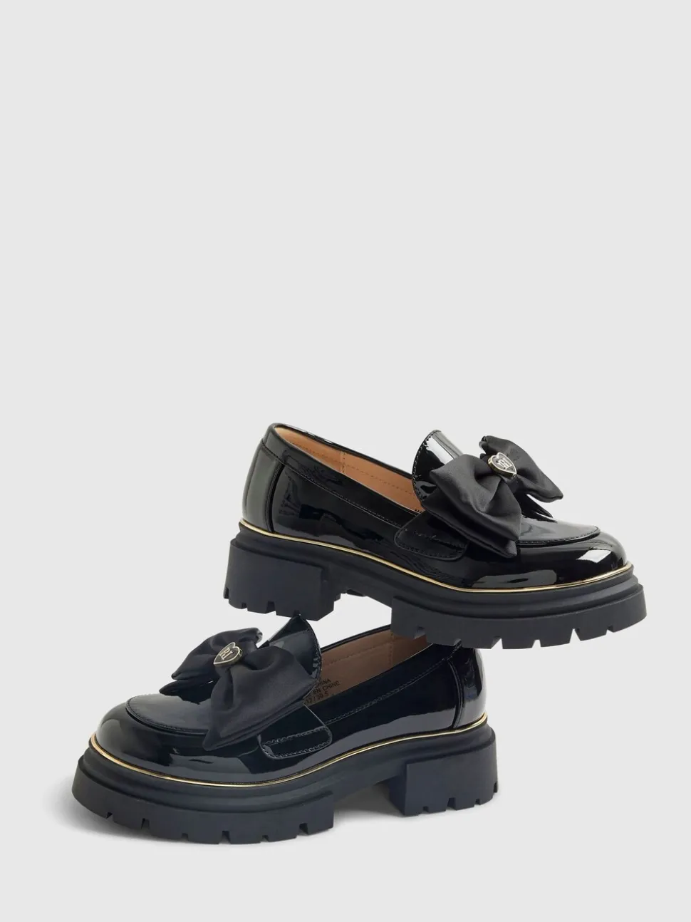 River Island Black Patent Bow Chunky Loafer Shoes