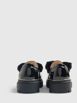 River Island Black Patent Bow Chunky Loafer Shoes