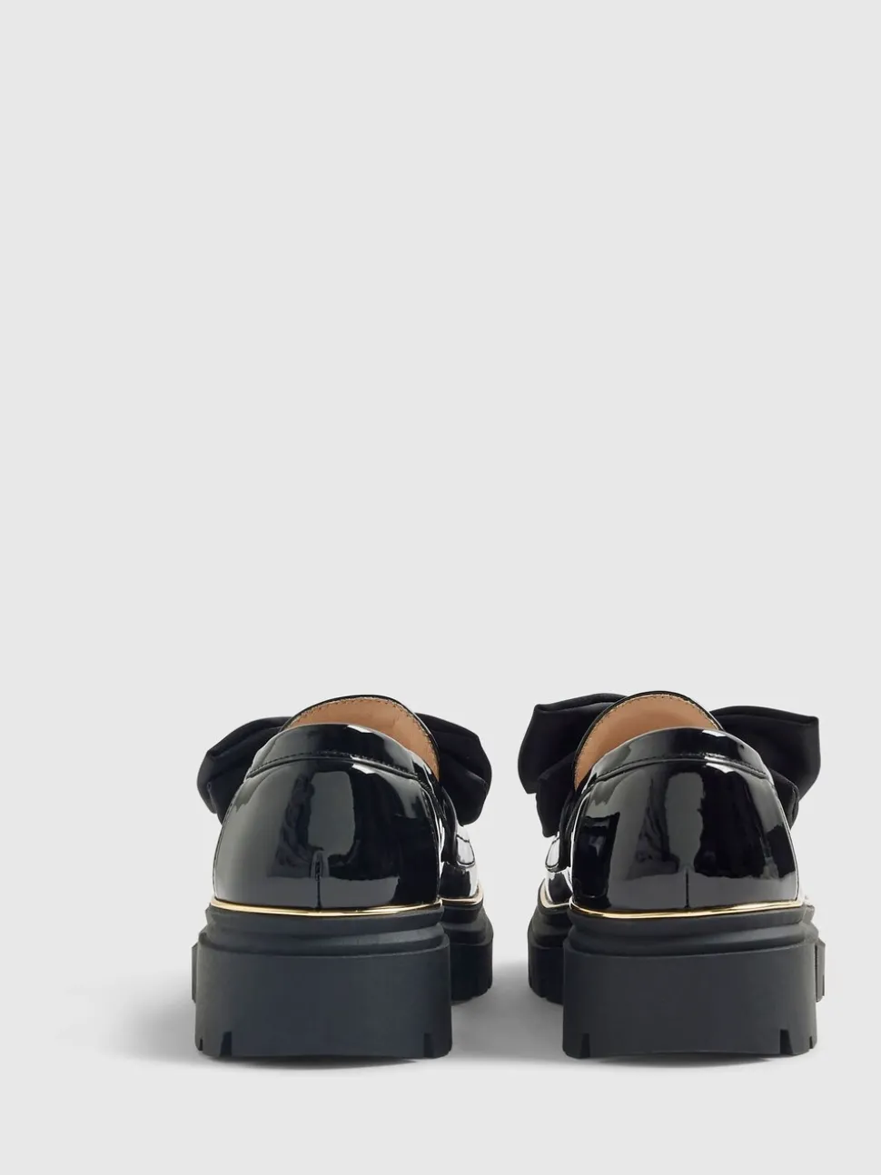 River Island Black Patent Bow Chunky Loafer Shoes