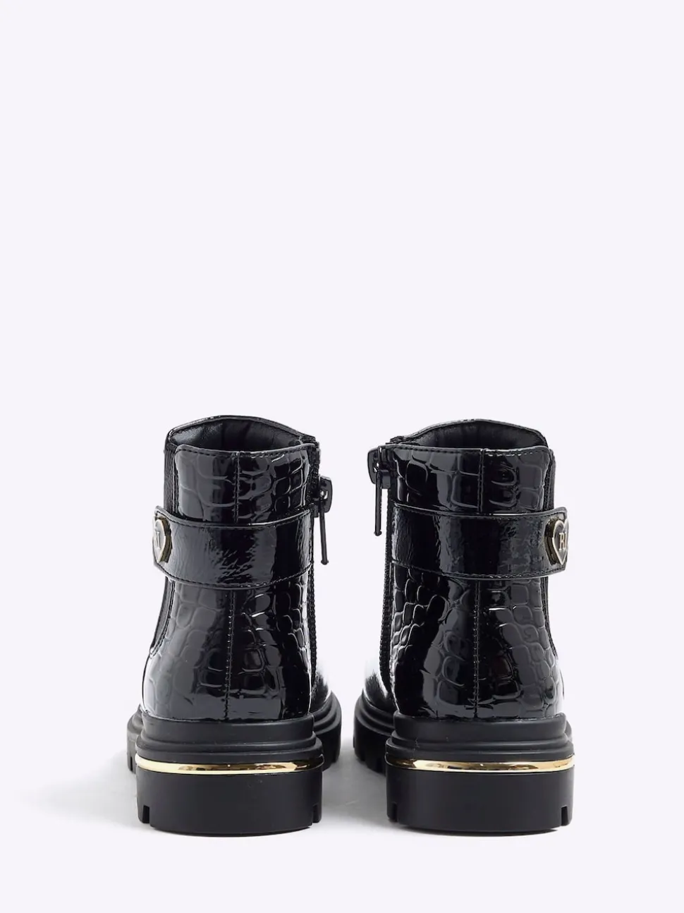 River Island Black Patent Heart Print Strap Chelsea Boots