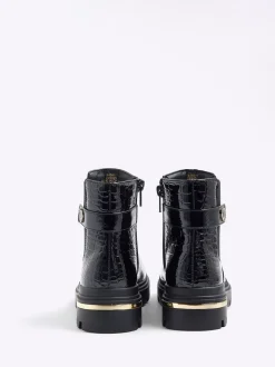 River Island Black Patent Heart Strap Chelsea Boots