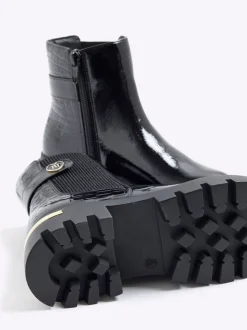 River Island Black Patent Heart Strap Chelsea Boots