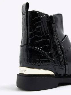 River Island Black Patent Heart Bow Chelsea Boots