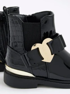River Island Black Patent Heart Bow Chelsea Boots