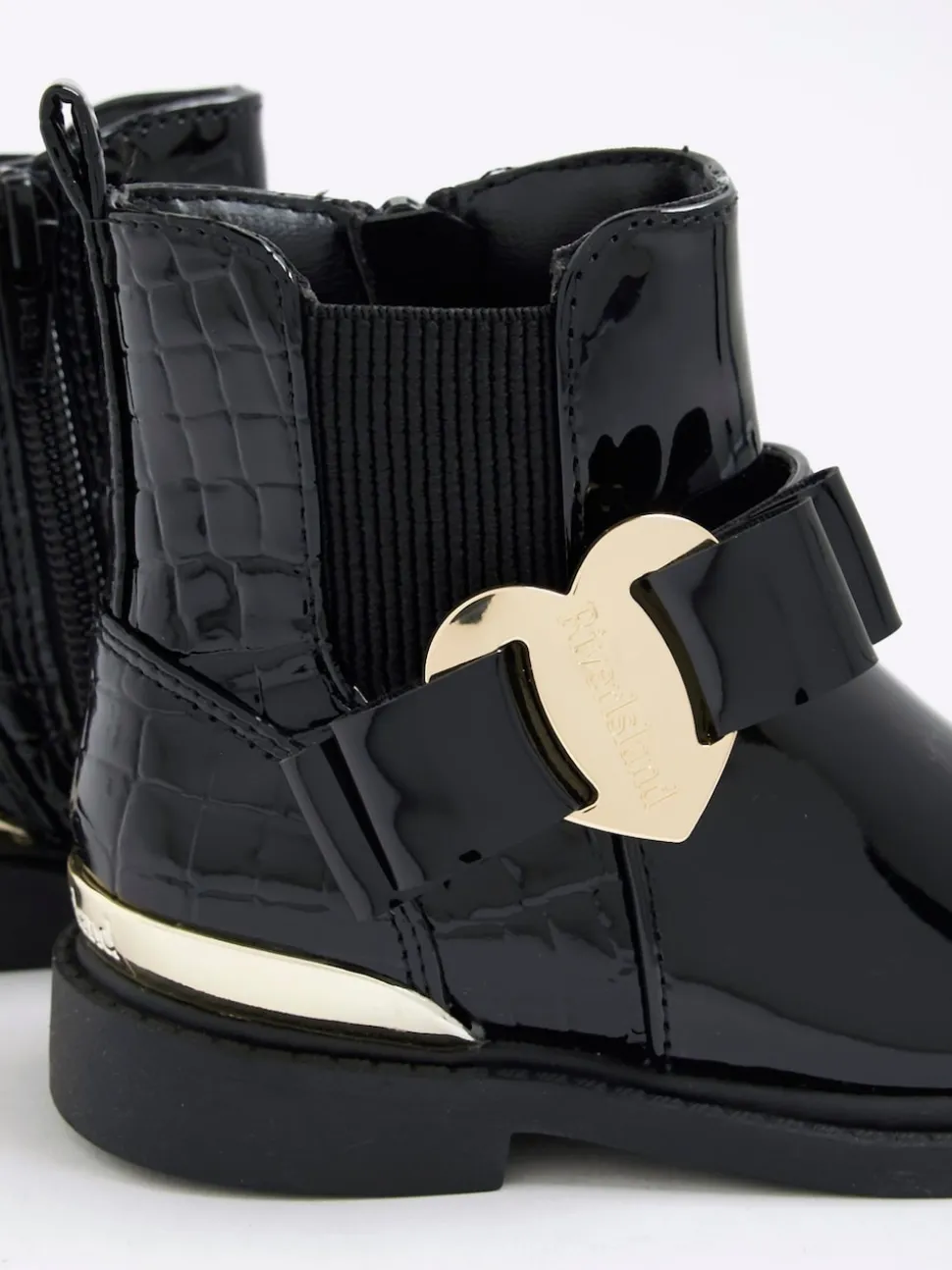River Island Black Patent Heart Bow Chelsea Boots