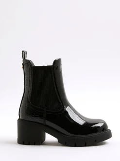 River Island Black Patent Heart Print Heeled Chelsea Boots