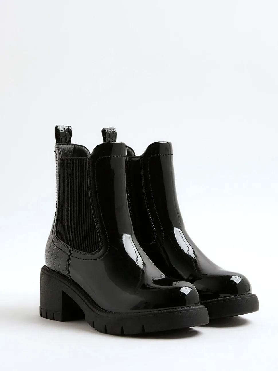 River Island Black Patent Heart Print Heeled Chelsea Boots