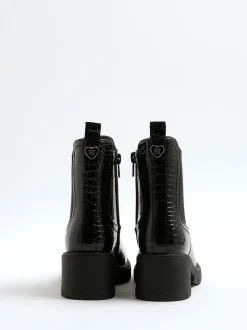 River Island Black Patent Heart Print Heeled Chelsea Boots