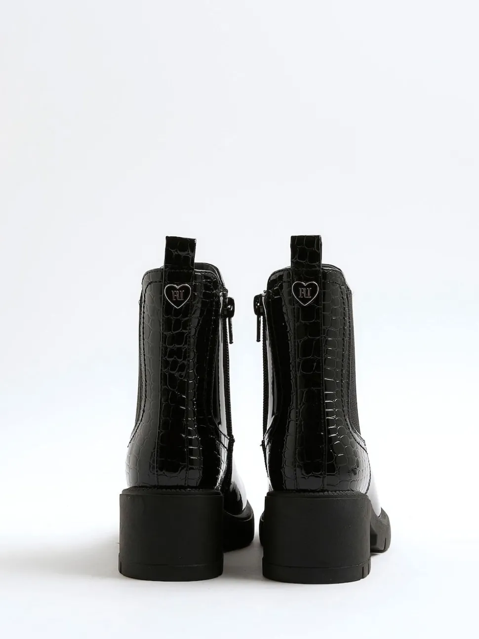 River Island Black Patent Heart Print Heeled Chelsea Boots