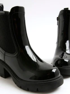 River Island Black Patent Heart Print Heeled Chelsea Boots