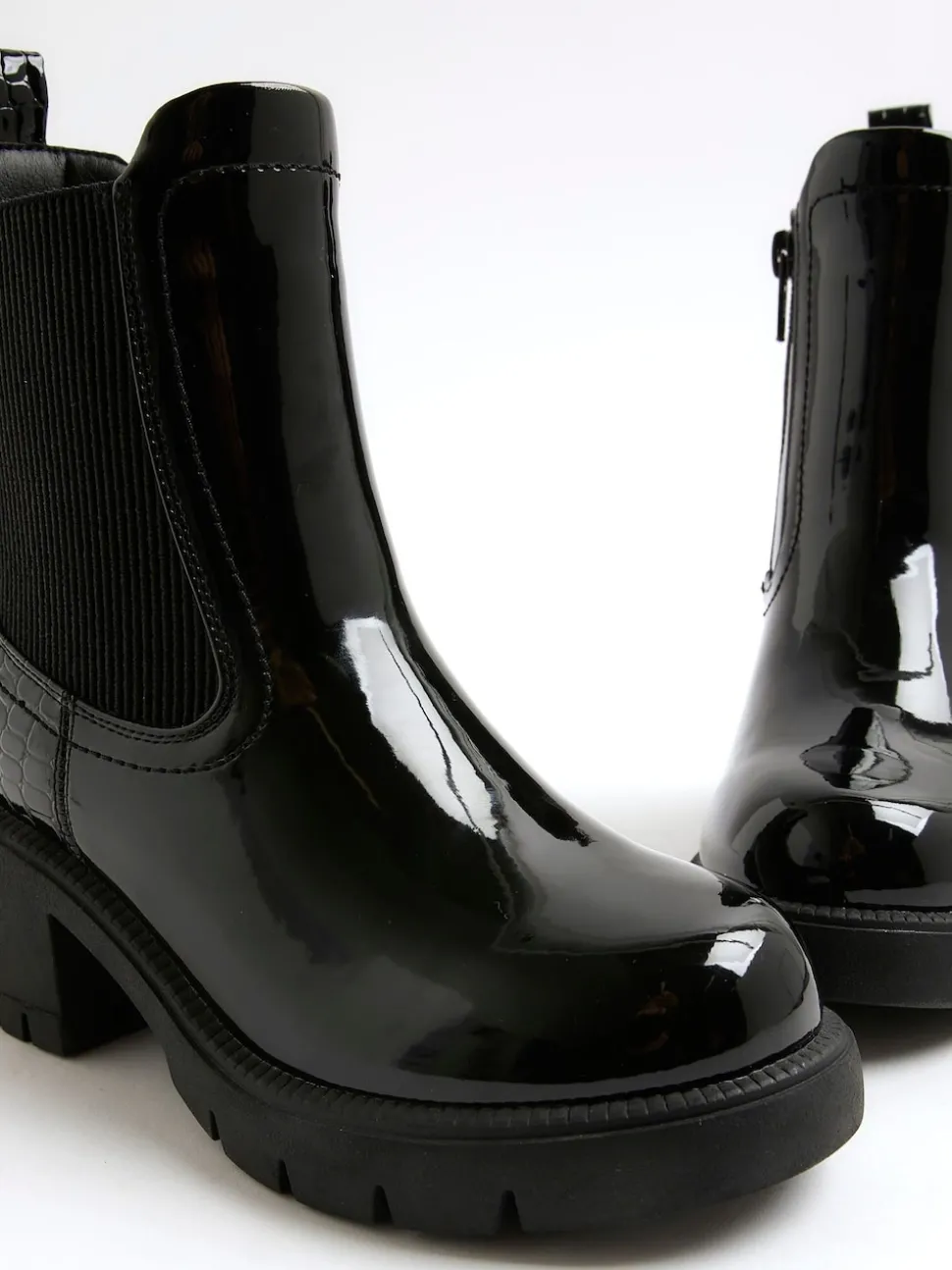 River Island Black Patent Heart Print Heeled Chelsea Boots