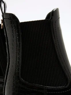 River Island Black Patent Heart Print Heeled Chelsea Boots