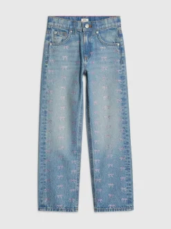 River Island Blue Bow Hotfix Straight Leg Jeans