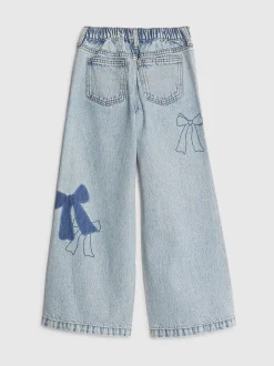River Island Blue Bow Patchwork Wide Leg Jeans