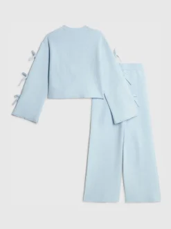 River Island Blue Bow Sleeve Top & Joggers Set