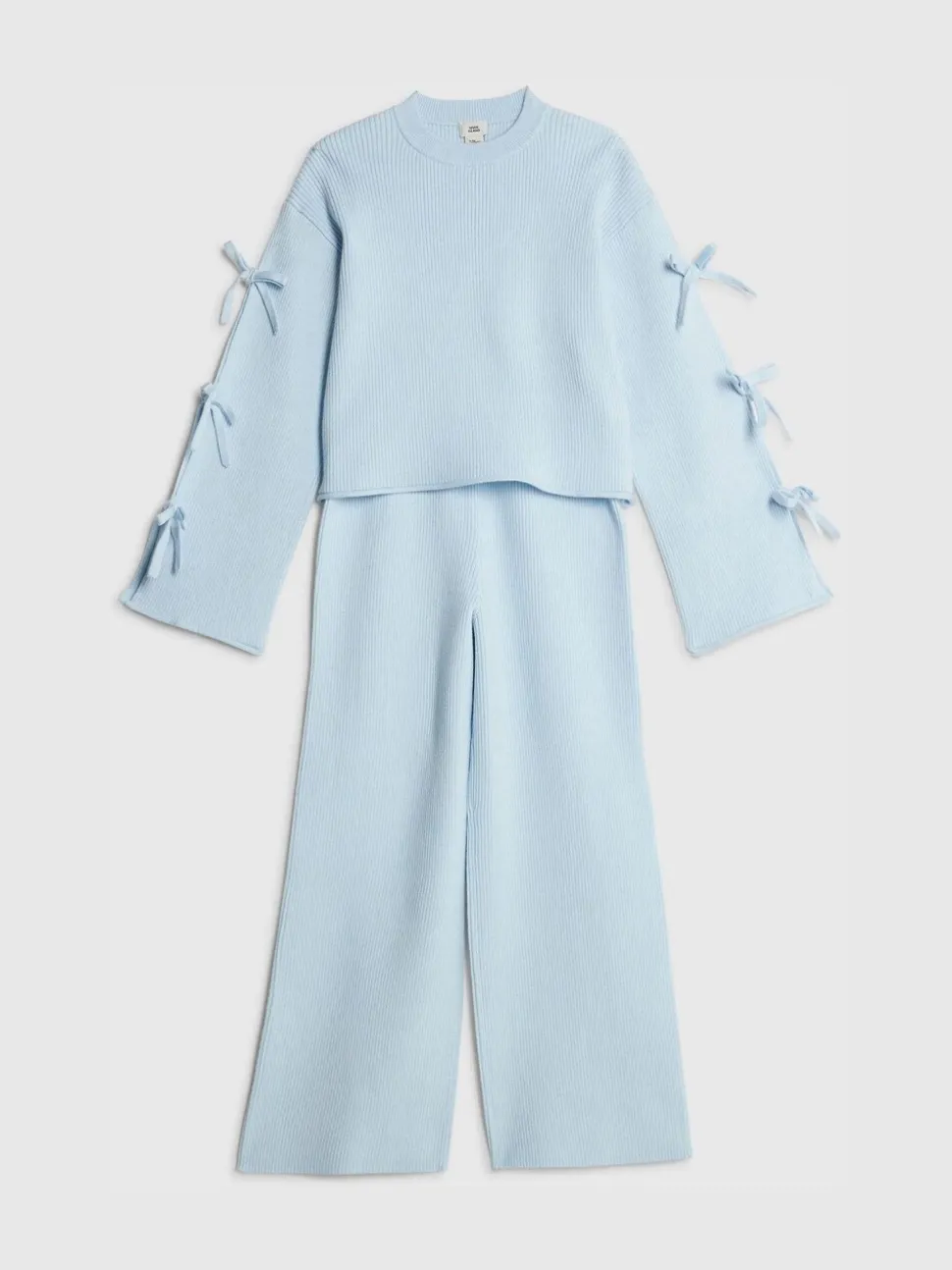River Island Blue Bow Sleeve Top & Joggers Set