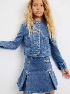 River Island Blue Diamonte Bow Top & Skirt Set