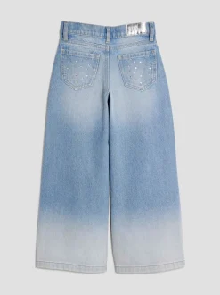 River Island Blue Girls Rip Diamante Ombre Wide Jeans