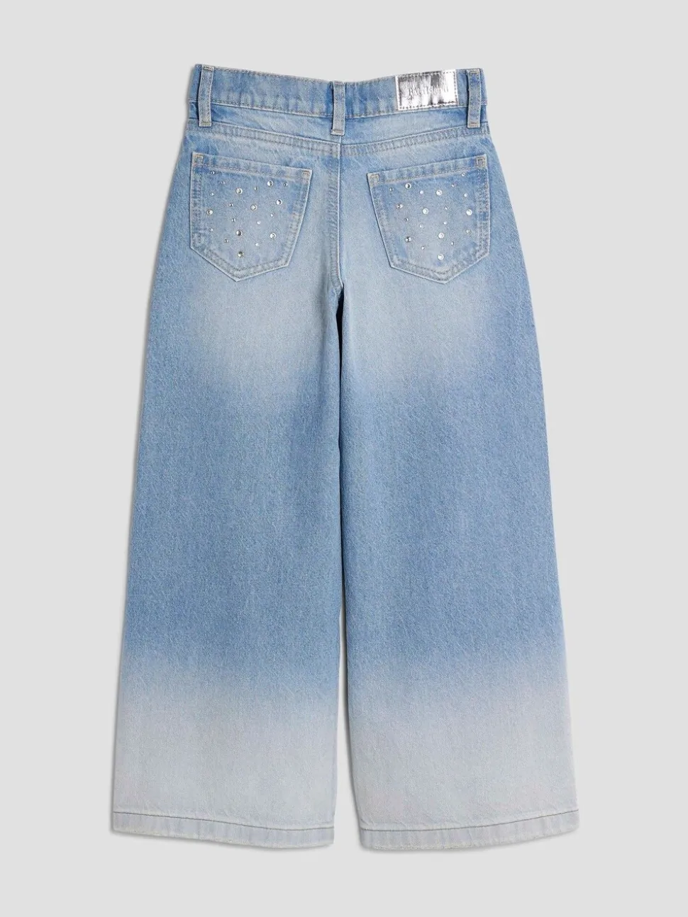River Island Blue Girls Rip Diamante Ombre Wide Jeans
