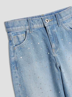 River Island Blue Girls Rip Diamante Ombre Wide Jeans