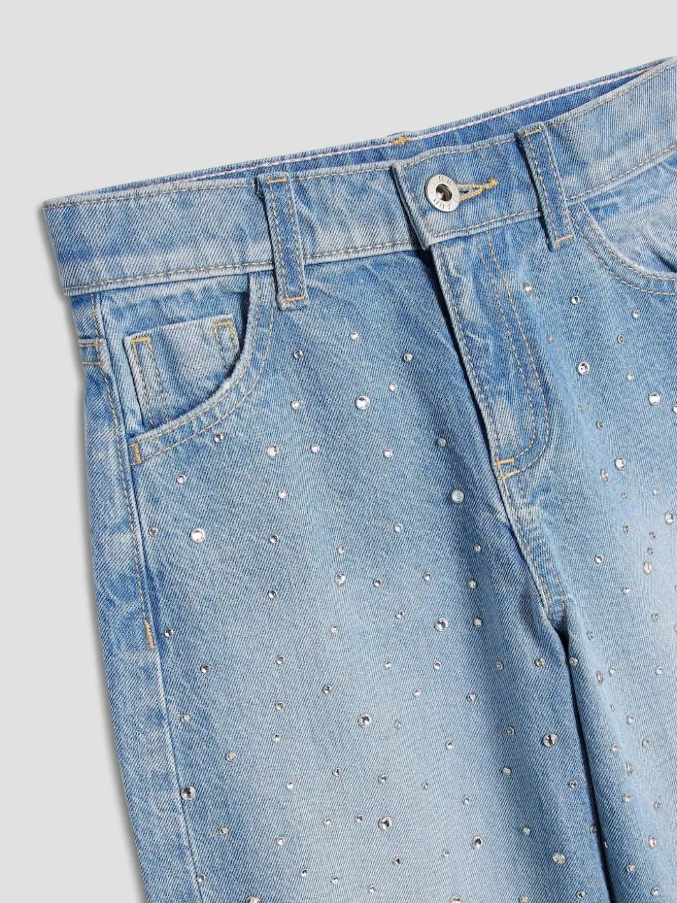 River Island Blue Girls Rip Diamante Ombre Wide Jeans