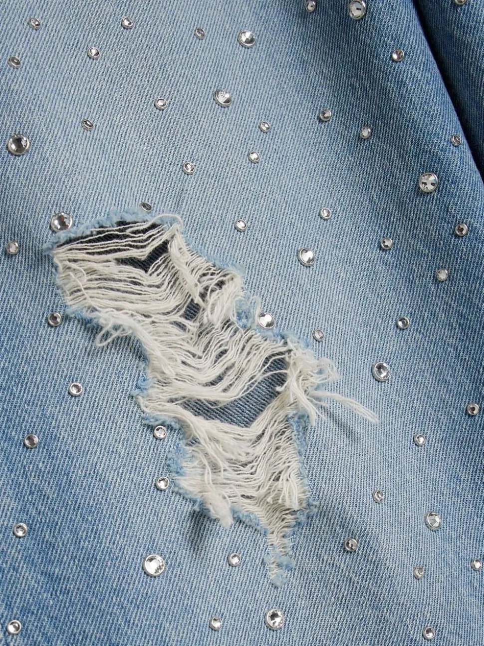 River Island Blue Girls Rip Diamante Ombre Wide Jeans
